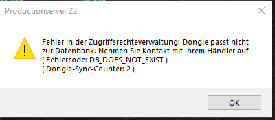 Fehlermeldung Dongle V22