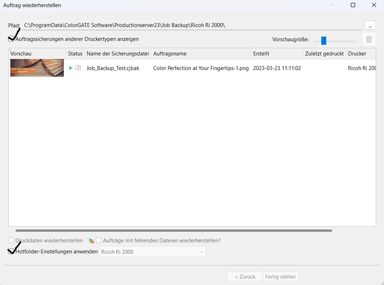 Auftrag wiederherstellen