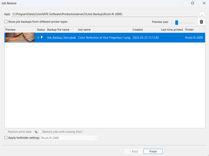 Restoring job backups