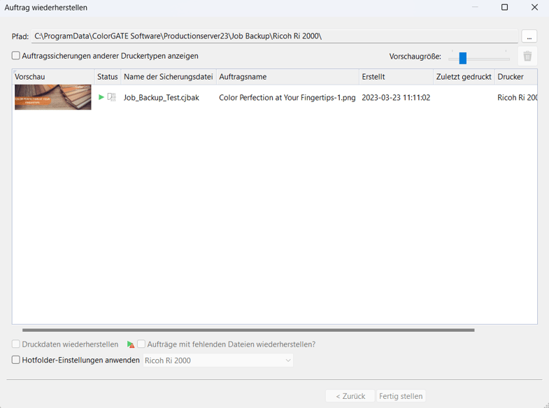 Auftrag wiederherstellen