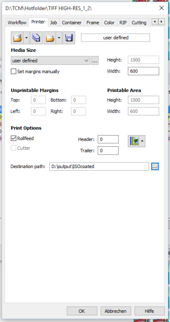 Configuring output paths for specific hotfolders